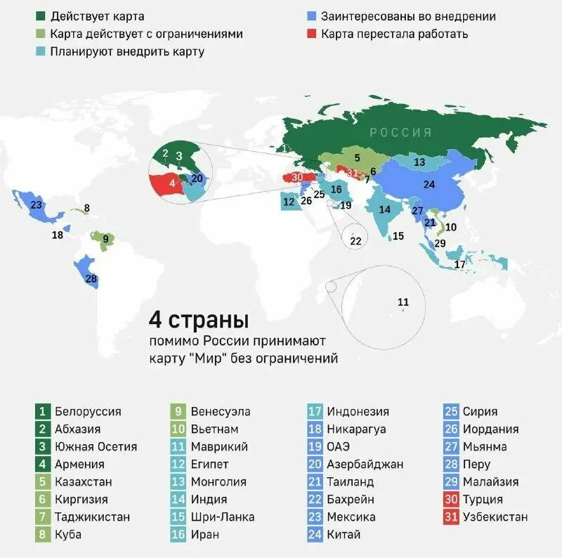 Мировая карта с отмеченными странами, где работает банковская синхронизация