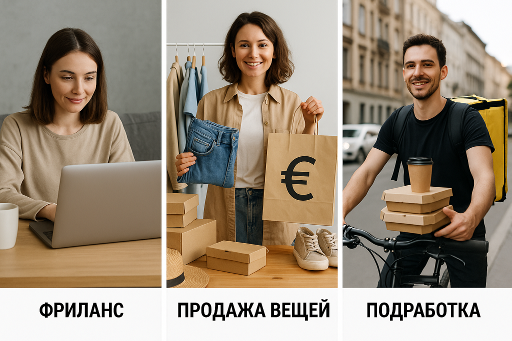разные способы заработка - фриланс, продажа вещей, подработка