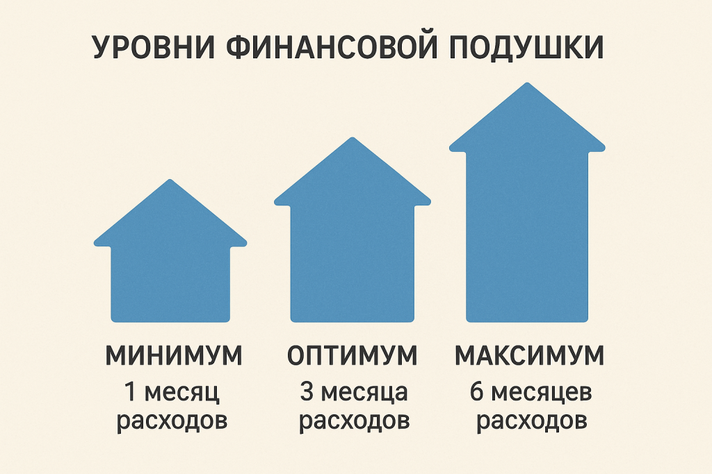 инфографика с тремя уровнями подушки - минимум, оптимум, максимум
